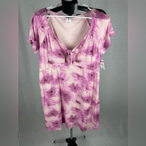 Abound Abstract Floral front tie short sleeve pink/purple dress size lar…